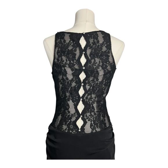 Saison Blanche Couture Black Sheer Lace Formal Dress Gown Black Tie S / M - Picture 9 of 12